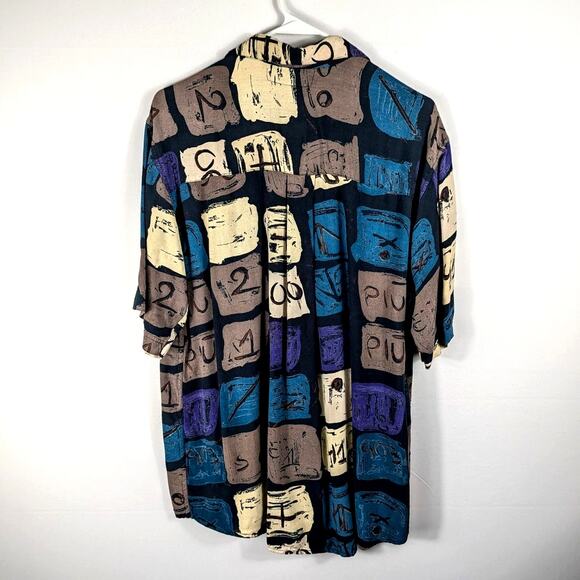 Tribes Nepal Rayon Shirt L Abstract 90s Pattern Button Short Sleeve Vintage - Picture 4 of 4